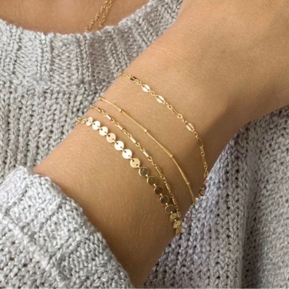 Dainty Chain Bracelet Set, Four Style Layering Bracelets, Stacking Bracelets